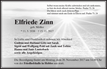 Traueranzeige von Elfriede Zinn von VRM Trauer
