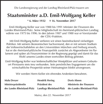 Traueranzeige von Emil-Wolfgang Keller von Trauerportal Rhein Main Presse