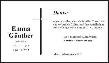 Traueranzeige von Emma Günther von VRM Trauer