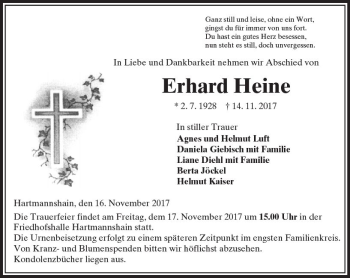 Traueranzeige von Erhard Heine von VRM Trauer