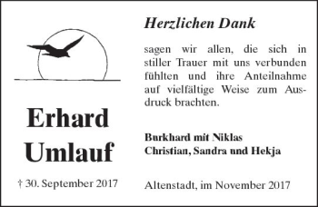 Traueranzeige von Erhard Umlauf von  Kreisanzeiger