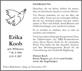 Traueranzeige von Erika Koob von Trauerportal Rhein Main Presse
