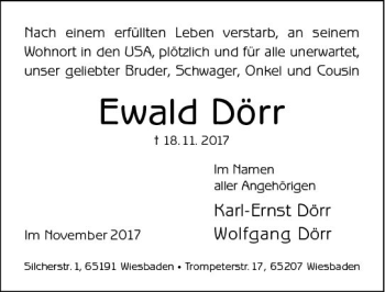 Traueranzeige von Ewald Dörr von Trauerportal Rhein Main Presse