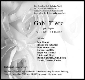 Traueranzeige von Gabi Tietz von VRM Trauer