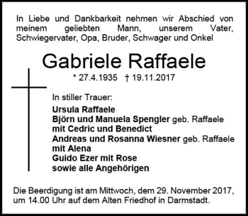 Traueranzeige von Gabriele Raffaele von Trauerportal Echo Online