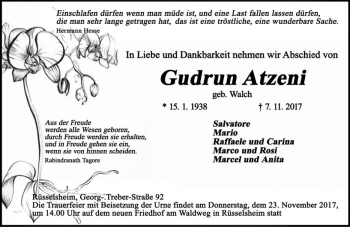 Traueranzeige von Gudrun Atzeni von Trauerportal Rhein Main Presse