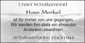 Traueranzeige von Hans Merkel von Trauerportal Rhein Main Presse