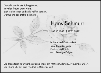 Traueranzeige von Hans Schmurr von Trauerportal Echo Online