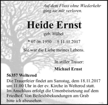 Traueranzeige von Heide Ernst von Trauerportal Rhein Main Presse