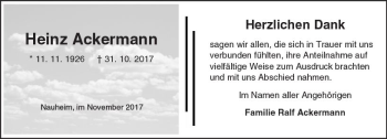 Traueranzeige von Heinz Ackermann von Trauerportal Rhein Main Presse