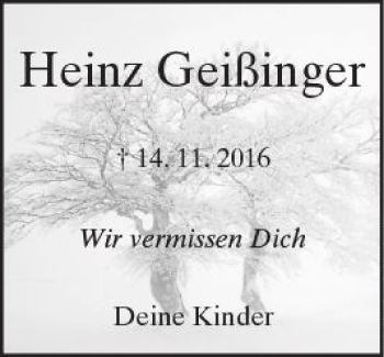 Traueranzeige von Heinz Geißinger von Trauerportal Rhein Main Presse