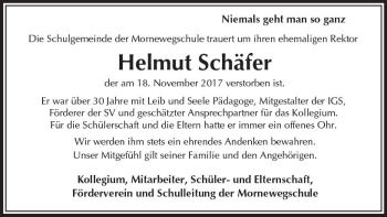 Traueranzeige von Helmut Schäfer von Trauerportal Echo Online