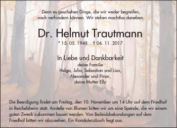 Traueranzeige von Helmut Trautmann von Trauerportal Rhein Main Presse