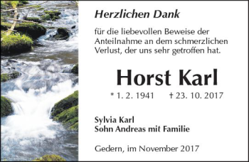 Traueranzeige von Horst Karl von  Kreisanzeiger