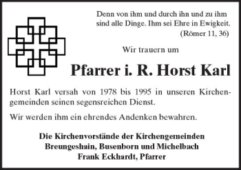 Traueranzeige von Horst Karl von  Kreisanzeiger