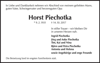 Traueranzeige von Horst Piechotka von Trauerportal Rhein Main Presse