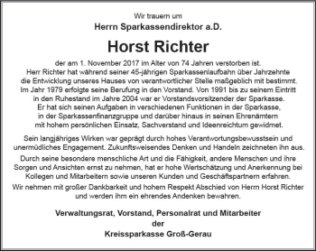 Traueranzeige von Horst Richter von Trauerportal Echo Online