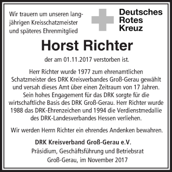 Traueranzeige von Horst Richter von Trauerportal Echo Online