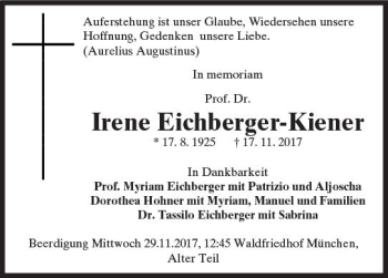 Traueranzeige von Irene Eichberger-Kiener von Trauerportal Rhein Main Presse