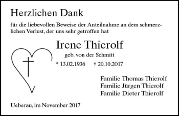 Traueranzeige von Irene Thierolf von Trauerportal Echo Online