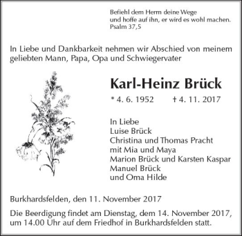 Traueranzeige von Karl-Heinz Brück von  Gießener Anzeiger
