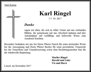 Traueranzeige von Karl Ringel von VRM Trauer