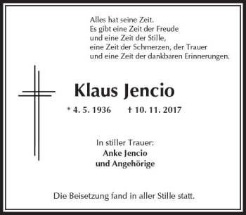 Traueranzeige von Klaus Jencio von  Camberger Anzeiger