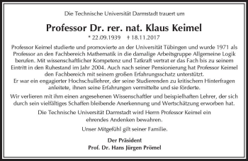 Traueranzeige von Klaus Keimel von Trauerportal Echo Online