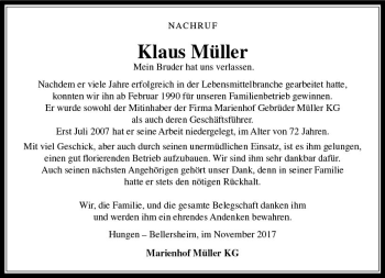 Traueranzeige von Klaus Müller von  Gießener Anzeiger