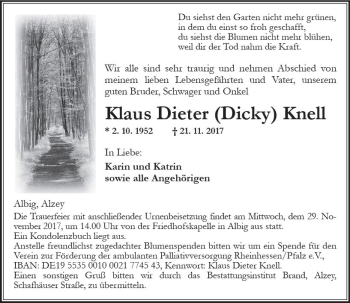 Traueranzeige von Klaus Dieter  Knell von Trauerportal Rhein Main Presse