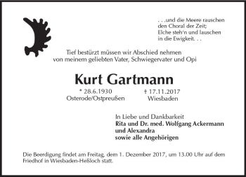 Traueranzeige von Kurt Gartmann von Trauerportal Rhein Main Presse