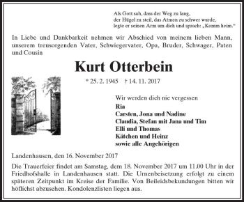 Traueranzeige von Kurt Otterbein von VRM Trauer