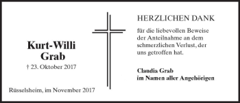 Traueranzeige von Kurt-Willi Grab von Trauerportal Rhein Main Presse