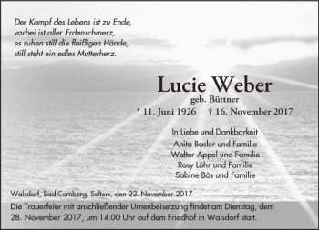 Traueranzeige von Lucie Weber von  Camberger Anzeiger
