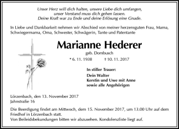 Traueranzeige von Marianne Hederer von Trauerportal Echo Online