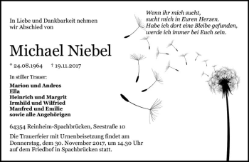Traueranzeige von Michael Niebel von Trauerportal Echo Online