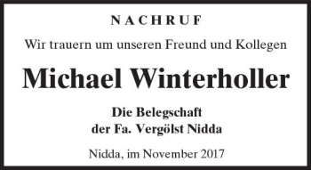 Traueranzeige von Michael Winterholler von  Kreisanzeiger