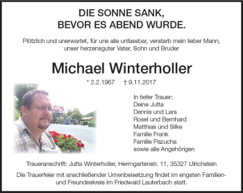 Traueranzeige von Michael Winterholler von VRM Trauer
