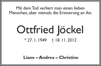 Traueranzeige von Ottfried Jöckel von VRM Trauer