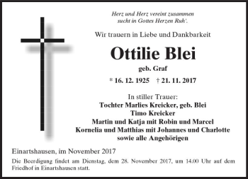 Traueranzeige von Ottilie Blei von  Kreisanzeiger