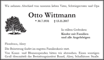 Traueranzeige von Otto Wittmann von Trauerportal Rhein Main Presse