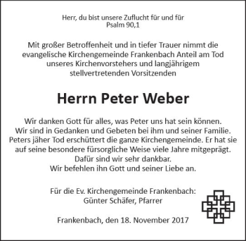 Traueranzeige von Peter Weber von  Gießener Anzeiger
