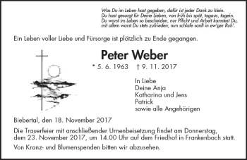 Traueranzeige von Peter Weber von  Gießener Anzeiger