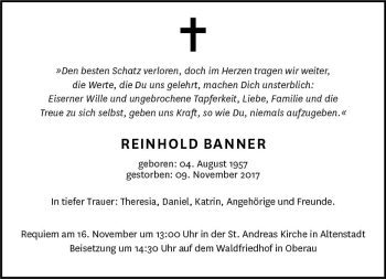Traueranzeige von Reinhold Banner von  Kreisanzeiger