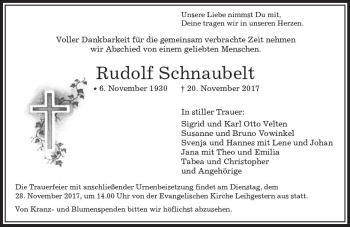 Traueranzeige von Rudolf Schnaubelt von  Gießener Anzeiger