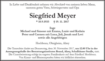 Traueranzeige von Siegfried Meyer von Trauerportal Rhein Main Presse