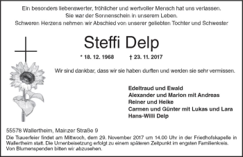 Traueranzeige von Steffi Delp von Trauerportal Rhein Main Presse