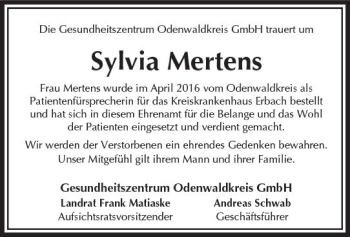 Traueranzeige von Sylvia Mertens von Trauerportal Echo Online