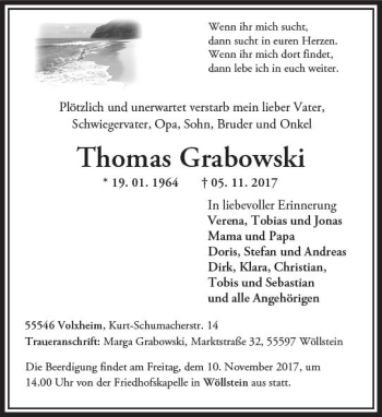 Traueranzeige von Thomas Grabowski von Trauerportal Rhein Main Presse