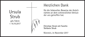 Traueranzeige von Ursula Strub von Trauerportal Rhein Main Presse
